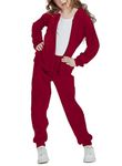 Woolicity Girls Sweatsuits Set Velour Tracksuit 2 Piece Outfits Zip Up Hoodies and Pants Sportswear Jogging Set Red Wine 150