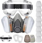 Reusable Face Cover Set with Glasses for Gas, Painting, Dust, Machine Polishing, Organic Vapors with Filter Cotton, Staining,Car Spraying,Sanding &Cutting, DIY and Other Work Protection