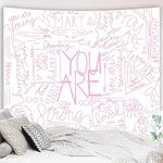 Miytal Quote You are Wall Tapestry, Inspirational Wall Art Positive Saying Wall Hanging White Tapestry for Teen Girl Bedroom Dorm - 51.2 x 59.1 Inches - White Pink