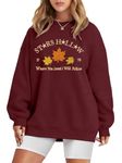 MYHALF Stars Hollow Sweatshirt Women Leaf Graphic Long Sleeve Shirt Fall Vacation Crewneck Drop Shoulder Pullover Tops, Red, Medium