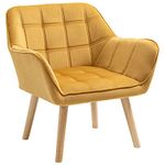 HOMCOM Armchair Accent Chair, Vanity Chair with Wide Arms, Slanted Back, Padding, Metal Frame, Wooden Legs, Home Bedroom Furniture Seating, Yellow