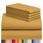 LuxClub 6 PC Queen Sheet Set, Breathable Luxury Bed Sheets, Deep Pockets 18" Wrinkle Free Cooling Sheets Machine Washable Hotel Bedding Silky Soft - Medallion Gold Queen