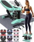 Nordic Lifting Mini Stepper & Stair Climber Machine - w/Resistance Bands Set & Non-Slip Foot Pads - Durable Construction with 330 LBS Weight Capacity - LCD Monitor - Serenity Green