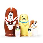 Santa Claus Russian Nesting Dolls Toys 5pcs Cute Animal Bear Dog Wooden Matryoshka Dolls Handmade for Kids (06 Dog)