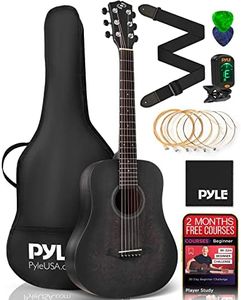 Pyle Acoustic Guitar Kit, 1/2 Junior Size All Wood Steel String Instrument for Beginner Kids, Adults, 34" Black Matte