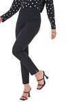 Roman Originals Stretch Trousers for Women UK Ladies High Waisted Pants Pull On Leggings Smart Slimming Office Work Fitted Tailored Tapered Regular & Plus Sizes - Petite Black (26 in) - Size 12