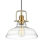 FEMILA Vintage Pendant Lighting, Farmhouse Hanging Light Fixture, Clear Glass Shade, Champagne Bronze Finish, Adjustable Height for Kitchen Island, Over Sink and Dining Room, 4FY09-MP BG