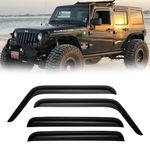 CMVT Auto Window Visors for 2007-2018 Wrangler JK Unlimited 4-Door, Rain Guards Shields Vent Shade Deflector Dark Smoke 08 09 10 11 12 13 14 15 16 17, Tape-On, 4PCS