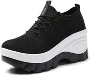 Women's Chunky Platform Comfort Orthopedic Wedge Walking Shoes Fashion Knitted Breathable Lace Up Lug Sole Casual Non-Slip Running Shoes With Arch Support (beige, Adult, Women, 8.5, Numeric, US Footwear Size System, Medium)