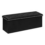 B FSOBEIIALEO Storage Ottoman Bench, Folding Tufted Ottomans with Storage, Extra Large 140L Toy Box Storage Chest Footrest Bench for Bedroom, Luxury Velvet Fabric Black 43 Inches