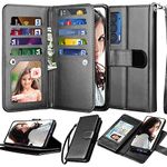 Njjex for Moto Edge 2021 Case, for Motorola Moto Edge 5G UW Wallet Case, [9 Card Slots] PU Leather ID Credit Holder Folio Flip [Detachable] Kickstand Magnetic Phone Cover & Lanyard [Black]