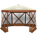 XGEAR 6 Sided Pop Up Camping Gazebo 11.5’x11.5’ Instant Canopy Tent Sun Shelter Screen House with Mosquito Netting, for Patio, Backyard, Outdoor,Brown