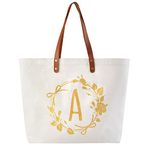 ElegantPark Birthday Gifts for Women Friend Tote Bag A Initial Teacher Gifts Monogram Bag for Bridesmaid Personalized Wedding Gift Canvas Shoulder Bag with Pocket
