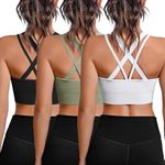 Sykooria Women's 3 Pack High Support Sports Bras Strappy Cross Back Padded Wokout Running Yoga Gym Bra, Black+white+green, X-Large