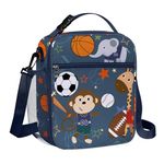 Clastyle Blue Animals Ball Insulated Lunch Bag for Kids, Portable Large Thermal Cooler Lunch Bag for Boys, School Lunch Box Bag with Bottle Holder