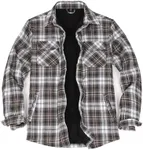 Heavy Duty Flannel Jacket Mens Thick Warm Western Plaid Snap Button Up Sherpa Fleece Lined Shacket Coffee White 3XL