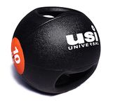 USI Universal 10Kg Rubber Medicine Ball 787DH with Double Grip, Textured Finish, Solid Weighted Core, Ideal for Use at The Gym, Yoga, Martial Arts