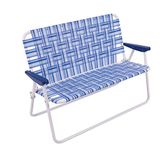 16" Extended Height Folding Double Wide Web Lawn Chair Loveseat, Blue/White