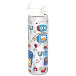 Ion8 500ml Water Bottle, BPA Free, Leakproof, Dishwasher Safe, Easy Open, Secure Lock, Clear Drinks Bottle for Boys & Girls, Small Gym Sports Drinking Water Bottle 500ml, White, Blue Robots Design