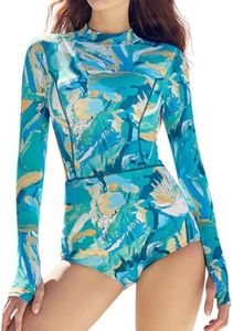 AXESEA Womens Long Sleeve Swimsuits Zipper Rash Guard UPF 50+ One Piece Bathing Suit Surfing Suit Green White2 US4