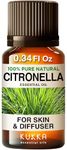 Kukka Citronella Oil for Candle Making - Undiluted Citronella Essential Oil for Diffuser & Aromatherapy - 100% Therapeutic Grade Pure Essential Oil Citronella for Skin (10 ml)