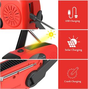 iRonsnow Solar Hand Crank Weather Radio – Portable NOAA AM/FM, LED, SOS, USB Charger, Red