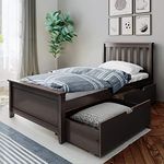 Max & Lily Twin Bed, Bed Frame with Headboard For Kids with Storage Drawers, Slatted, Espresso