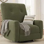 Nursery Recliner Chair, 360° Swivel Rocking Glider Chair for Adults with Adjustable Backrest & Footrest, Cozy Corduroy Upholstered Armchair for Living Rooms, Bedrooms, Apartments, Green