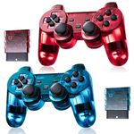 AUFGLO Classic Wireless Controller for Ps2/Dual Shock 2/Playstation 2/Pc (ClearRed and ClearBlue)