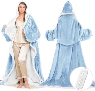 Wearable Heated Blanket with Foot Pocket, Electric Wearable Throw Blanket with Sleeves, Hood, Portable Heated Blanket with 8 Heat Settings, 1-10 Hours Auto Shut-off, Gift for Family, Friends, 50*70"