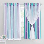 NICETOWN Star Blackout Curtains with Nets - Decorative Cut Our Star Panels with Eyelets for Room Darken Nursery Window Panels for Kids' Room/Bedroom, 2 Panels, W66 x L54 Inch (168x137 cm), Purple Blue