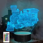 CooPark Train Night Light, 3D Illusion Hologram Lamp for Kids 16 Colors Changing with Remote Control Dim Function Bedroom Decor Creative Birthday Xmas Halloween Gifts for Boys Baby