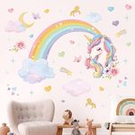 wondever Rainbow Wall Stickers Unicorn Clouds Peel and Stick Wall Art Decals for Girls Bedroom Kids Room Baby Nursery Wall Decor Living Room