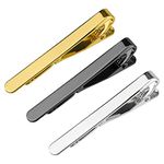 SAVITA 3pcs Tie Clips, Tie Pin Set Gold Silver Black Tie Pin Set for Men Classic Tie Clips for Men Daily Life Wedding Anniversary Business Father's Day Gifts