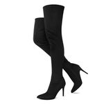 Jiu du Women's Sexy Comfy Over The Knee Thigh High Stretch Stiletto High Heel Boots Black Velvet Size US10.5 EU42