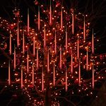 LuCkyNa LED Meteor Shower Lights 50cm 10 Tubes 480 LEDs Waterproof Falling Raindrop Icicle Decorative String Lights for Party Wedding Tree Decoration - Red