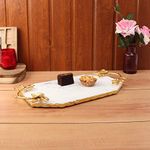 NikkisPride Marble Serving Octagon Shape Tray with Gold Finish Metal Handle