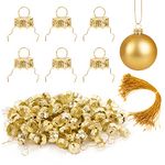 WBCBEC 100 Pieces Round Christmas Ornament Caps and Christmas Ornament Hangers String Set, Christmas Hangers Caps for Christmas Tree, Ceramic Glass Porcelain Christmas Ornaments DIY Decorations