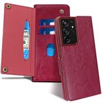 FYY Case for Samsung Galaxy S21 Ultra 5G 6.8”, [Magnetic Closure] Luxury Leather Wallet Case Flip Folio Cover with [Front Card Slots] for Galaxy S21 Ultra 5G Wine Red