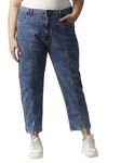 HIGH Star Women Plus Size Blue Mom-Fit Acid Wash Cropped Jeans