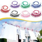 Eightiz Cloth Drying Rope with Hooks (Pack of 3) Elastic Cloth Hanging Rope for Cloth Drying with 12 Clips Cloth Rope for Drying Clothes for Travel Home Outdoor Kapde Sukhane ki Rassi Wire -Multicolor