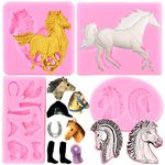 ZiXiang Horse Silicone Mold Horse Shoe Fondant Molds Horse Head Chocolate Cupcake Cake Topper Decoration Candy Gum Paste Set Of 4