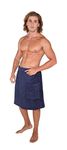 Arus Men's Robe GOTS Certified Organic Turkish Cotton Bathrobe Adjustable Closure Shower and Bath Wrap, Navy Marine, S