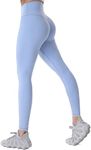 Sunzel Workout Leggings for Women, High Waisted Tummy Control Yoga Pants for Workout Gym Running 28" Inseam, Light Blue, Medium