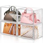 LINYAPRY 4 Packs Clear Plastic Handbag Storage Organizer for Closet, Large Acrylic Display Box for Handbag, Stackable Storage Boxes Bag Organizer with Magnetic Door for Purse Clutch Wallet Book Toys