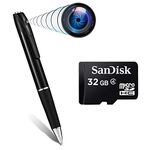 TECHNOVIEW Full HD Pen Camera 1080P Video Audio Recording Indoor Outdoor with Free 32gb SD Card 85 Minutes Pen Battery Life Portable Pocket Security Camera for Home Office Mettings Surveillance