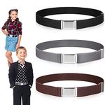 ueslwser 3 PCS Kids Belt Elastic Stretch Adjustable Belt with Silver Square Buckle for Grils Boys Belts Age 9-12,Kids Webbing Belt Toddler Belt Children Belts Child'S Belt Boy Boys School Belt