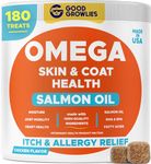 Omega 3 Alaskan Fish Oil Treats for Dogs (180 Ct) - Dry & Itchy Skin Relief + Allergy Support - Shiny Coats - EPA&DHA Fatty Acids - Natural Salmon Oil Chews Promotes Heart, Brain, Hip & Joint Support