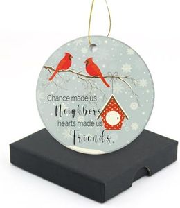 Merry Christmas Ornaments-Chance Made Us Neighbors Heart Made Us Friends Round Ceramic Ornament Christmas Tree Keepsake Neighbors Friendship Gift Xmas Ornament 3 Inch with a Gift Box