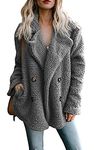 OMZIN Women Coat Winter Casual Coat Faux For Lapel Oversize Plush Jacket Winter Jacket Double Breasted Coat Parka Outwear With Pocket Dark Grey 3XL